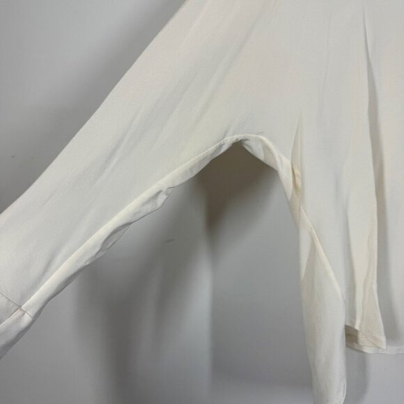 Sandro Paris Ivory Silk Blouse Size M Long Sleeve Minimalist V Neck Top - Picture 9 of 15